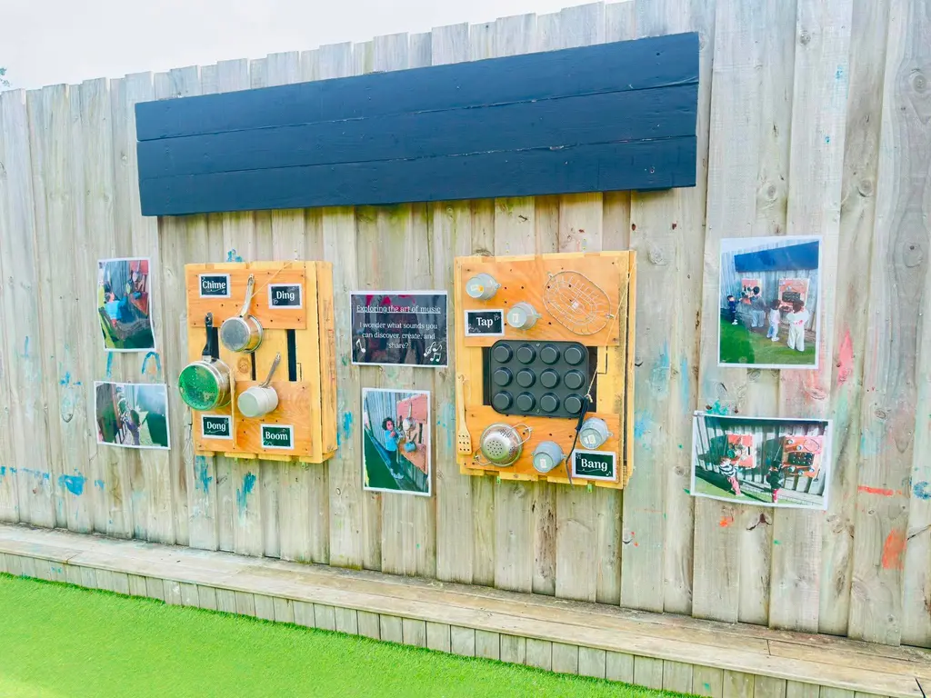 Outdoor sensory wall with textures and hands-on activities