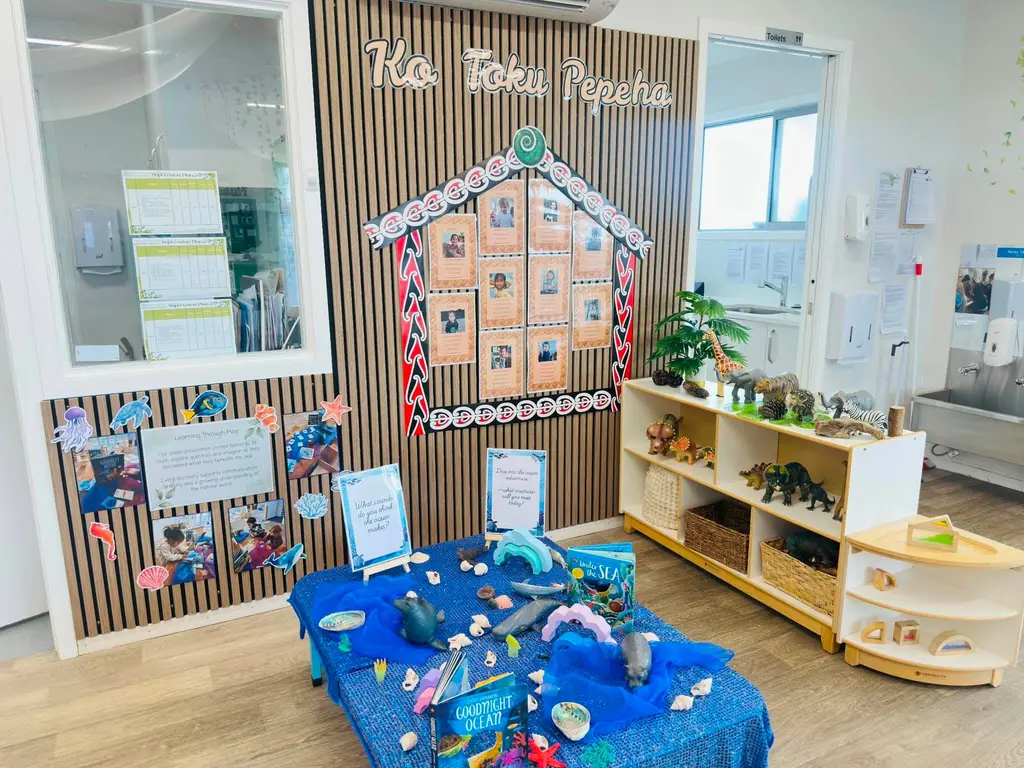 Whare display beside a small-world play table